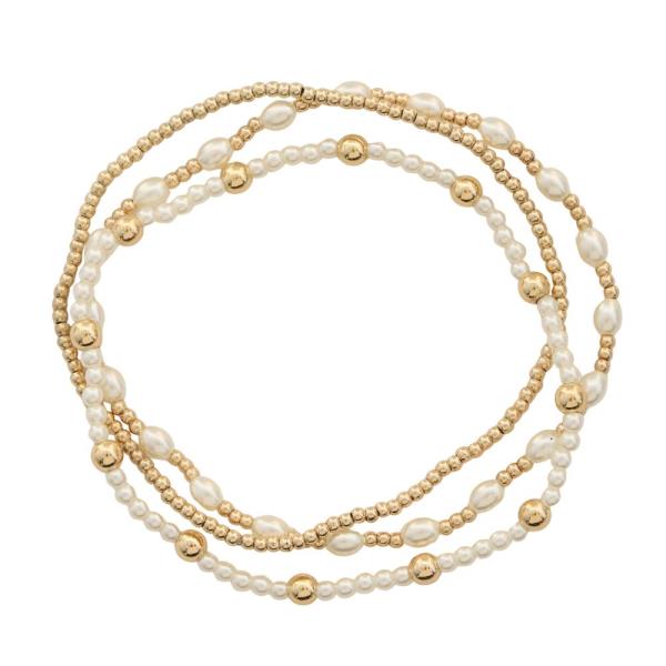 Ball Pearl Bead Bracelet Set