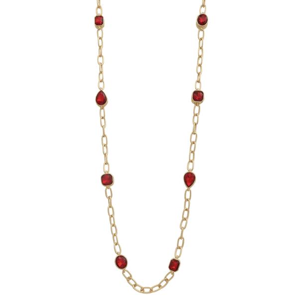 Teardrop Cube Stone Station Metal Necklace