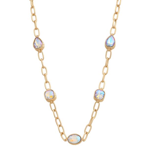 Oval Teardrop Crystal Station Necklace
