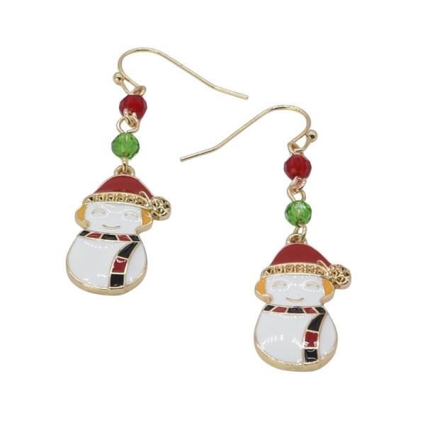 SNOWMAN BEADED CHRISTMAS DANGLE EARRING