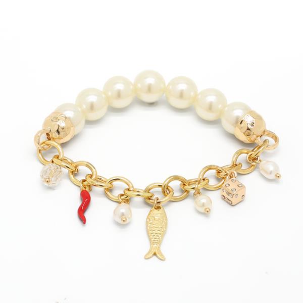 Multi Charm Pearl Bead Bracelet