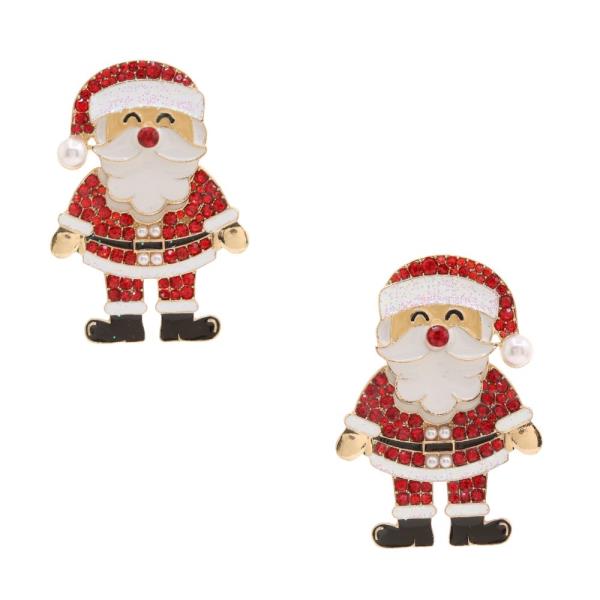 RHINESTONE GLITTER CHRISTMAS SANTA CLAUS EARRING