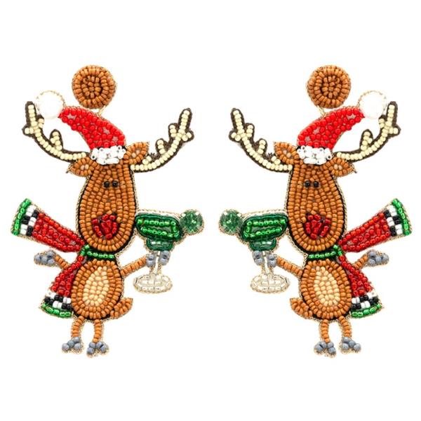 SEED BEAD RUDOLPH DANGLE EARRING