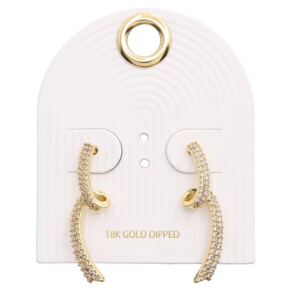 18K Brass Pave Curved Line Stud Earring