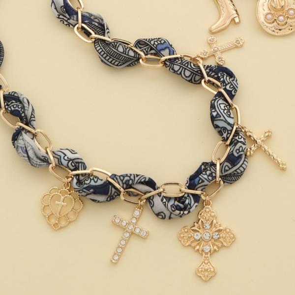 Scarf Chain Statement Cross Charm Necklace