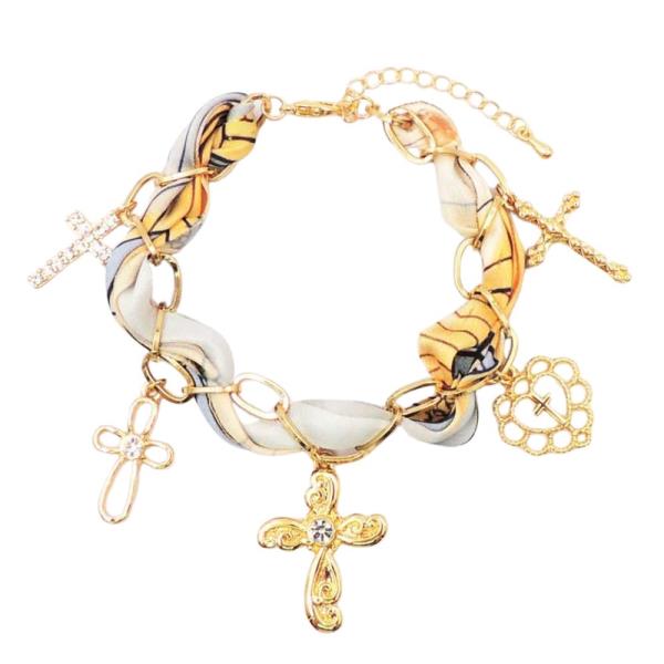 Fabric Cross Charm Bracelet