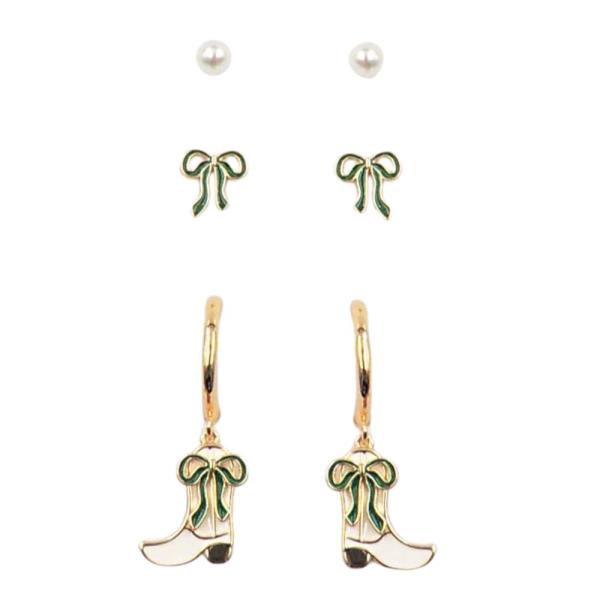 Cowgirl Bow Boot Earring Set 3PCS