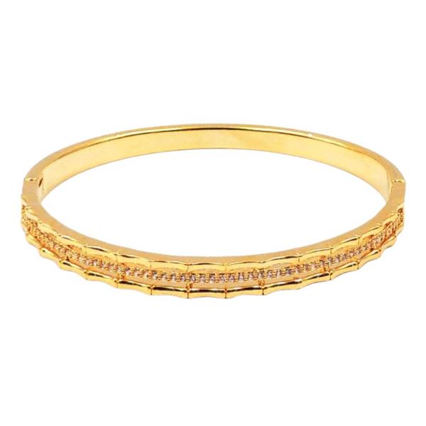 18K Brass CZ Line Wavy Hinged Bangle Bracelet