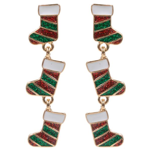 CHRISTMAS SOCKS SHAPED ENAMEL HYPOALLERGENIC EARRING