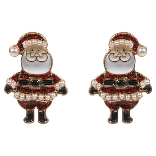 SANTA CLAUS SHAPED ENAMEL W/ PEARLS HYPOALLERGENIC EARRING