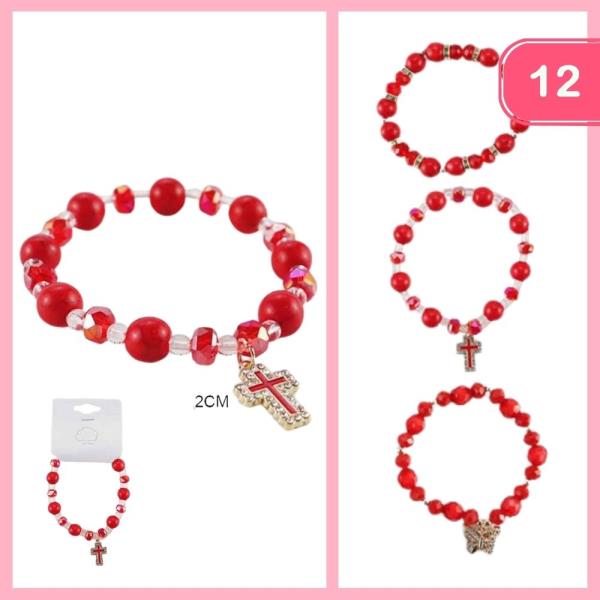 Rhinestone Cross Pendant Bracelet (12 Units)