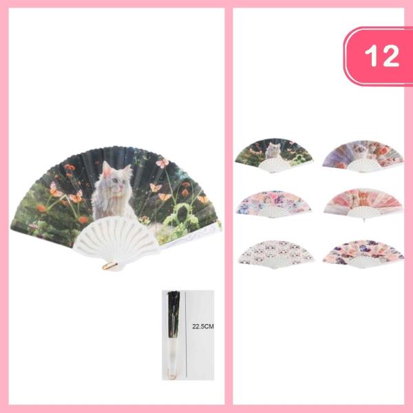 Cat Print Hand Fan (12 Units)