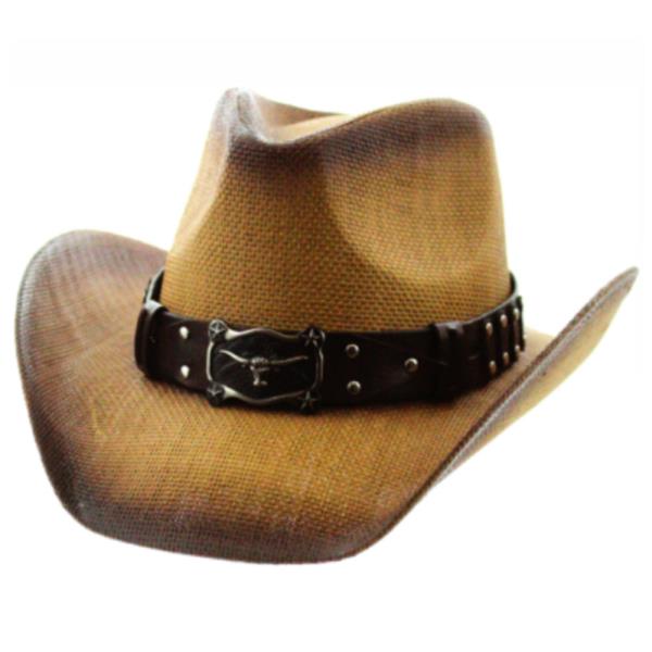 Texture Leather Buckle Accent Western Cowboy Hat