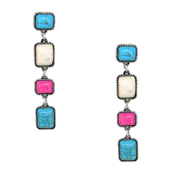Western Square Bead Dangle Earring
