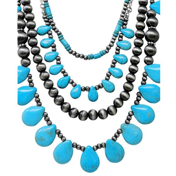 Western Teardrop Beaded Layered Necklace