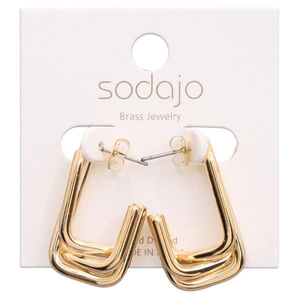 SODAJO OPEN RECTANGLE GOLD DIPPED EARRING