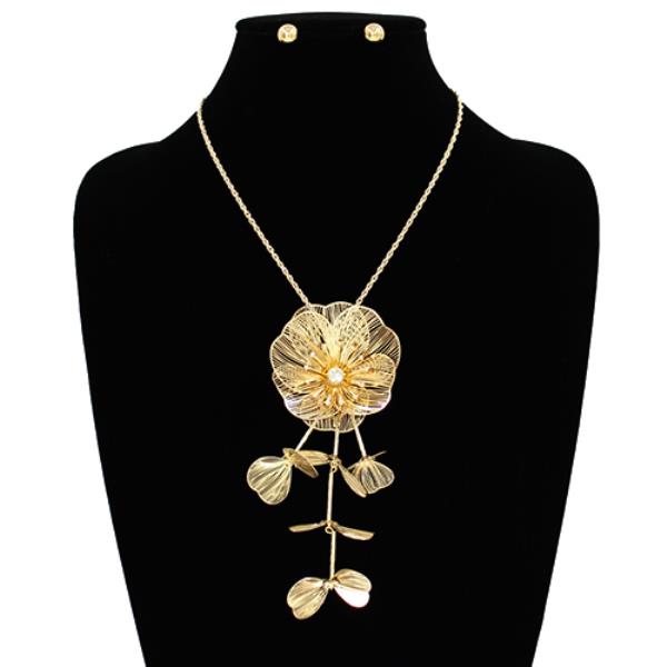 Metal Flower Statement Necklace Earring Set