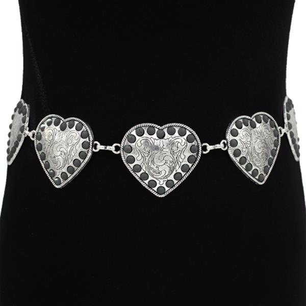 Western Engraved Metal Heart Linked Chain Belt
