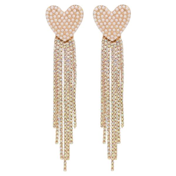 Pearl Heart Rhinestone Multistrand Drop Earrings