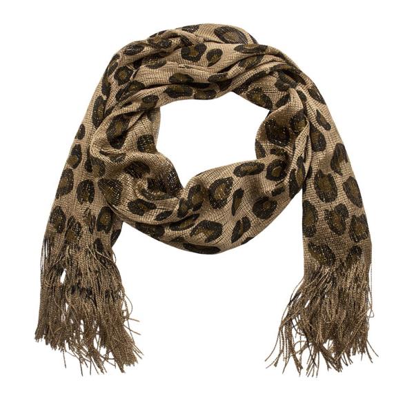 Leopard Print Glitter Fringe Oblong Scarf