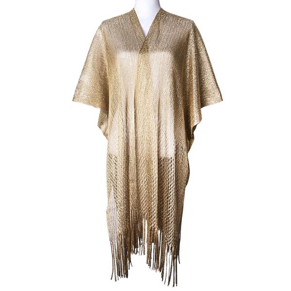 Metallic Sheer Kimono Cover Up with Bottom Fringe