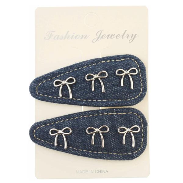 BOW DENIM HAIR PINS