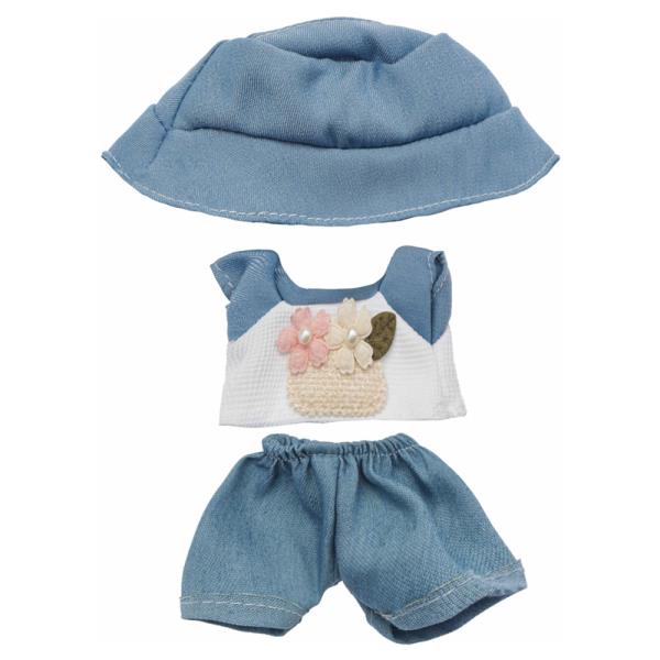 Mini Doll Hat Basket Top Denim Shorts Outfit Set
