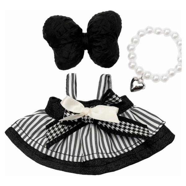 Mini Doll Bow Stripe Dress Pearl Necklace Set