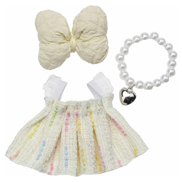 Mini Doll Fabric Bow Tweed Stripe Dress Necklace