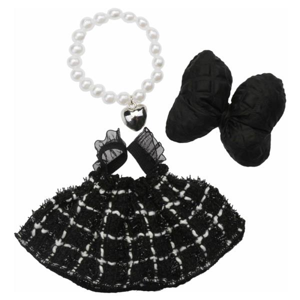 Doll Tweed Dress Bow Hair Clip Pearl Necklace Set