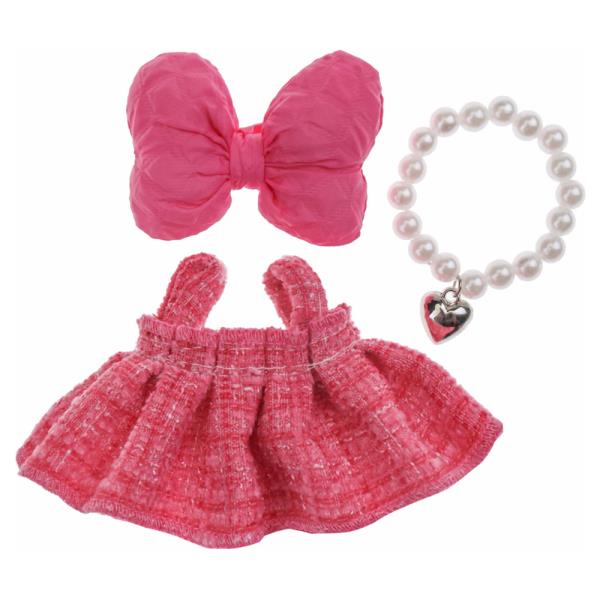 Doll Tweed Dress Bow Hair Clip Pearl Necklace Set