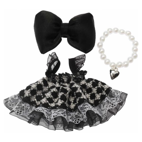 Doll Lace Dress Bow Hair Clip Pearl Necklace Set