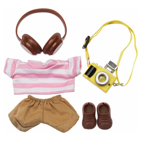Doll T Shirt Shorts Headphone Camera Shoes Set