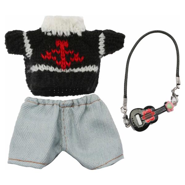 Doll Knit Sweater Denim Shorts Guitar Necklace