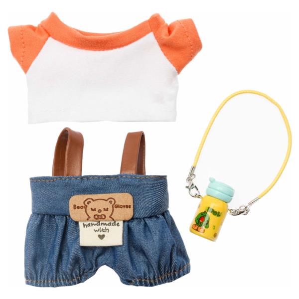 Doll Raglan Tee Denim Overalls Bottle Necklace