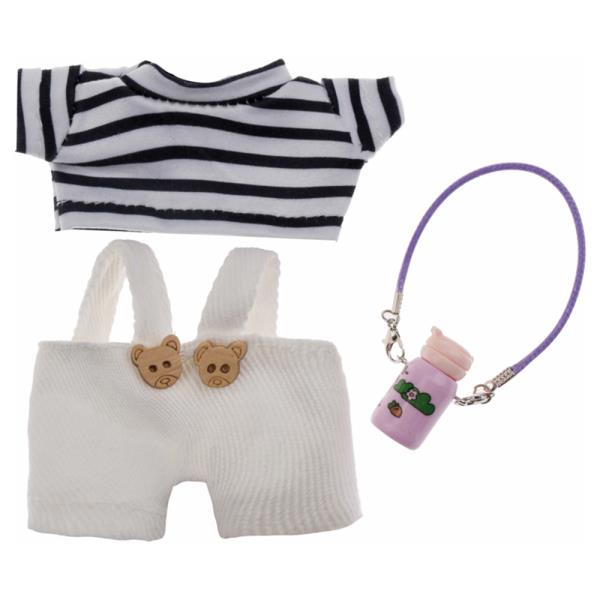 Mini Doll Stripe Tee Overalls Bottle Necklace Set