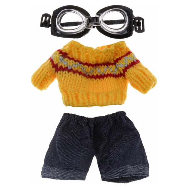 Doll Knit Sweater Goggles Denim Shorts Outfit Set