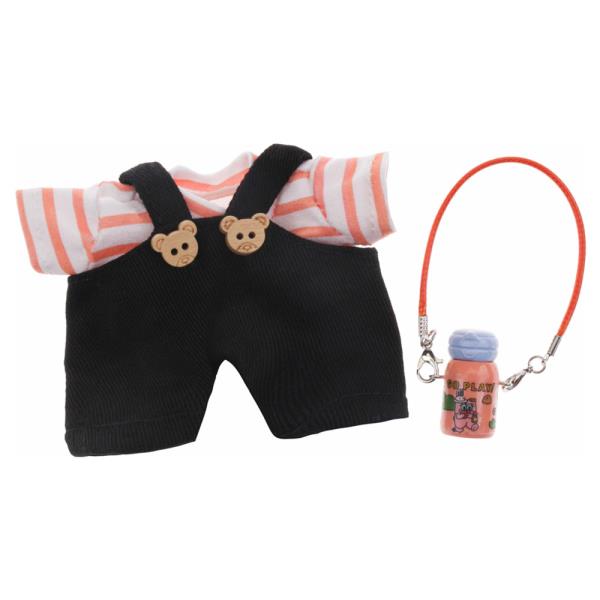 Doll Striped Tee Bear Overall Water Bottle Outfit