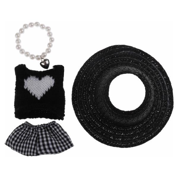 Doll Knit Top Skirt Straw Hat Pearl Bracelet Set