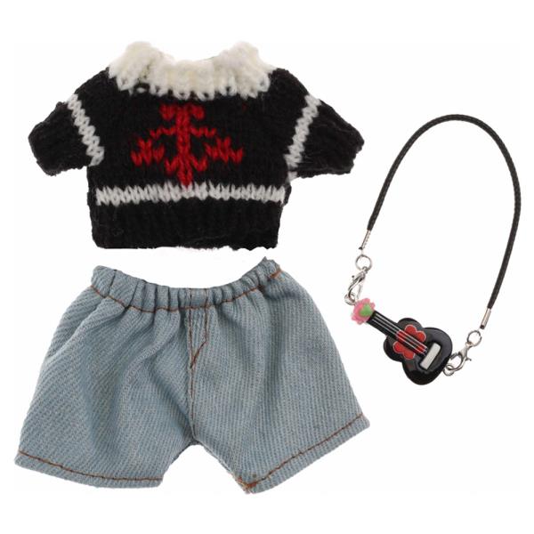 Mini Doll Knit Top Denim Shorts Guitar Outfit Set