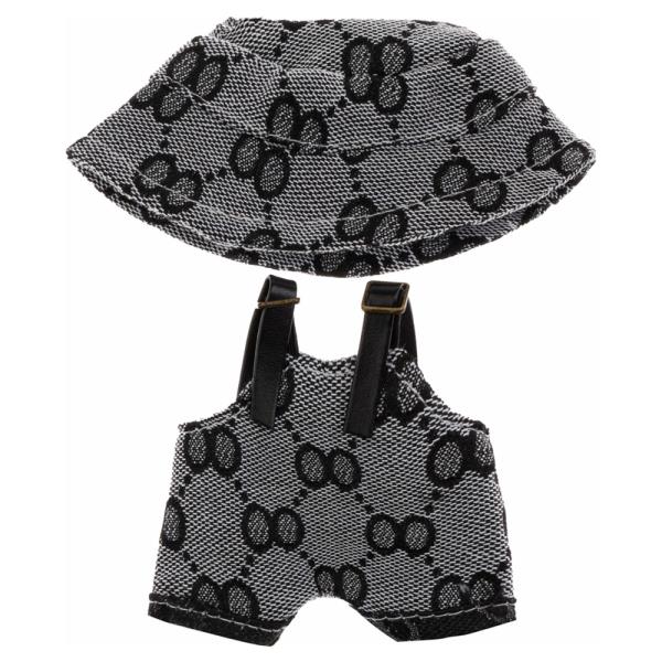 Mini Doll Monogram Overalls Bucket Hat Outfit Set
