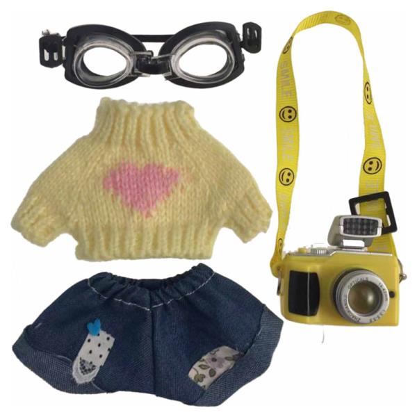 Doll Goggle Knit Heart Sweater Camera Bag Outfit