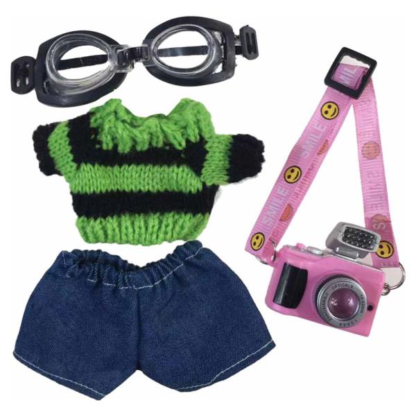 Doll Goggle Stripe Knit Sweater Camera Bag Set