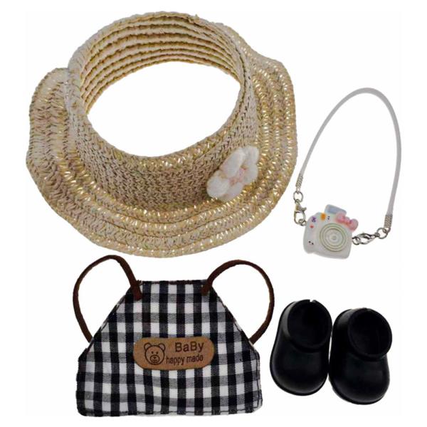 Doll Sun Hat Apron Camera Bag Shoes Outfit Set