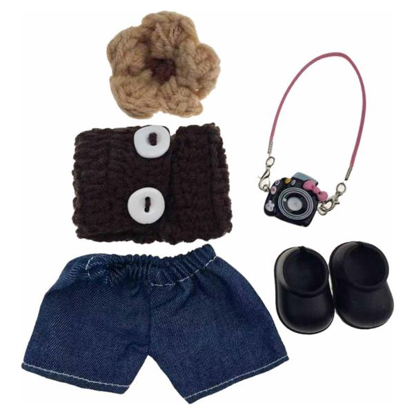 Doll Flower Pin Top Denim Camera Bag Shoes Set
