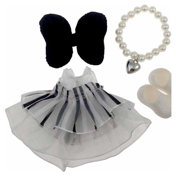 Doll Dress Bow Hair Clip Pearl Necklace Shoes Set