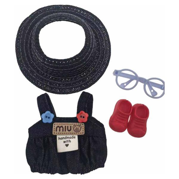 Doll Denim Sun Hat Glasses Overalls Shoes Outfit