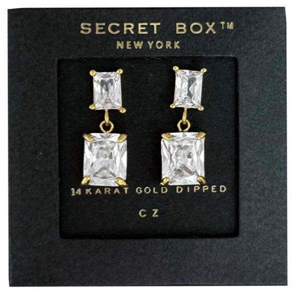 SECRET BOX 14K Gold Dipped Emerald Cubic Earring