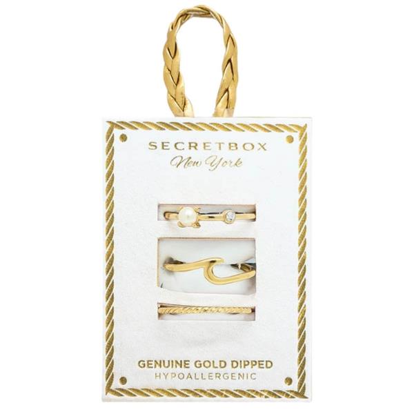 SECRET BOX Pearl Bead Genuine Gold Dipped Ring Set
