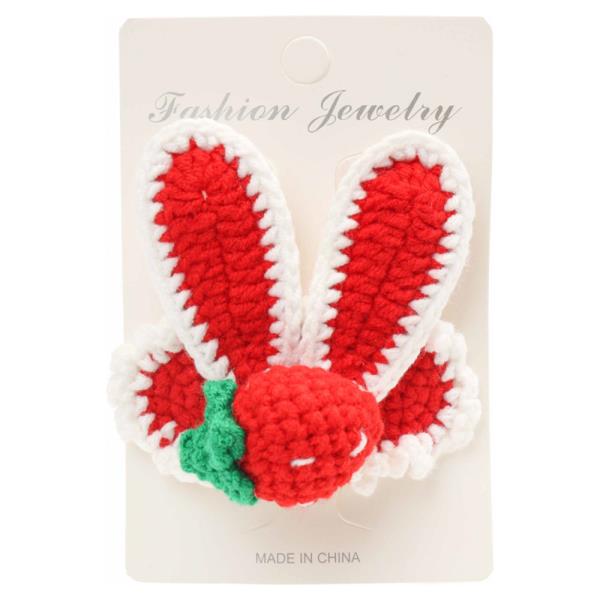 BUNNY EARS STRAWBERRY CROCHET KNIT SNAP HAIR PIN